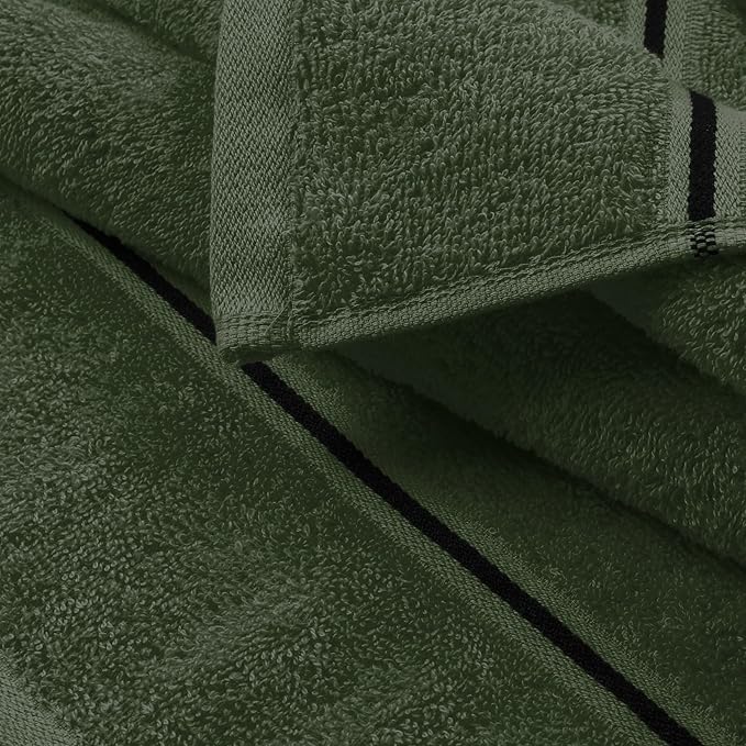 MyOwn Ultra Soft 6 Pack Cotton Towel Set, Contains 2 Bath Towels 28x55 inch, 2 Hand Towels 16x24 inch & 2 Wash Coths 12x12 inch, Ideal Everyday use, Compact & Lightweight - Olive Green