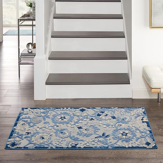 Nourison Home Aloha Blue Grey 2'8" x 4' Area Rug - Easy Clean, Non Shedding, Bed Room, Living Room, Dining Room, Kitchen (3' x 4')
