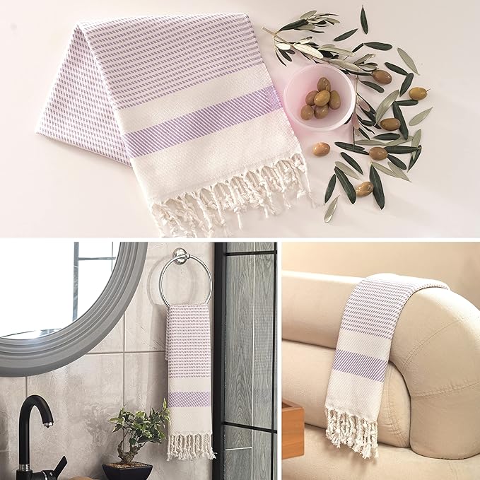 Ruvy Home Basics Turkish Hand Towels for Bathroom Set of 4 | 18"x40", Cotton | Decorative Towel for Bathroom, Kitchen, Dishcloth, Tea, Yoga, Face, Gym - Lavender