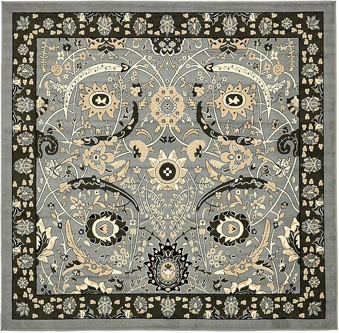 Unique Loom Espahan Collection Area Rug - Cape Cod (7' 10" Square, Dark Gray/ Black)