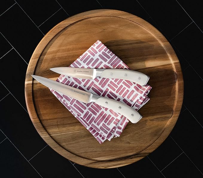 DURA LIVING 2-Piece Kitchen Knife Set – Ultra Sharp Precision German Stainless Steel Blades, 5” Utility & 3.5” Paring Knife with Ergonomic Handles, Multipurpose for Slicing & Peeling, Cream Handle