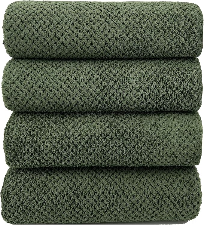 YTYC Towels,29x59 Inches Extra Large Bath Towels for Bathroom Super Soft Quick Dry Light Weight Waffle Microfiber Shower Towels 80% Polyester 20% Nylon (Olive Green,4 Piece)