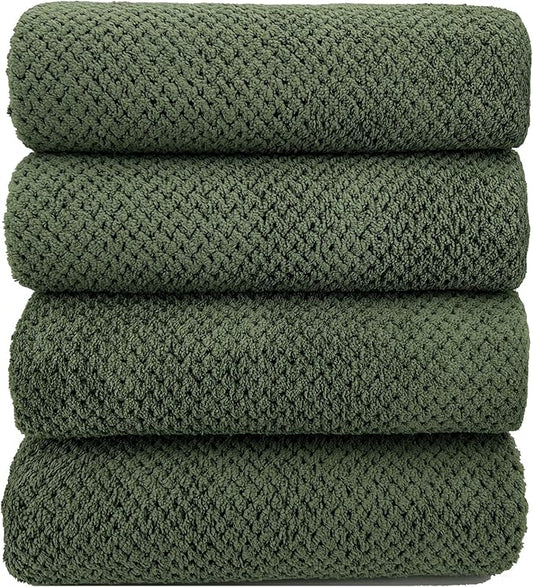 YTYC Towels,29x59 Inches Extra Large Bath Towels for Bathroom Super Soft Quick Dry Light Weight Waffle Microfiber Shower Towels 80% Polyester 20% Nylon (Olive Green,4 Piece)