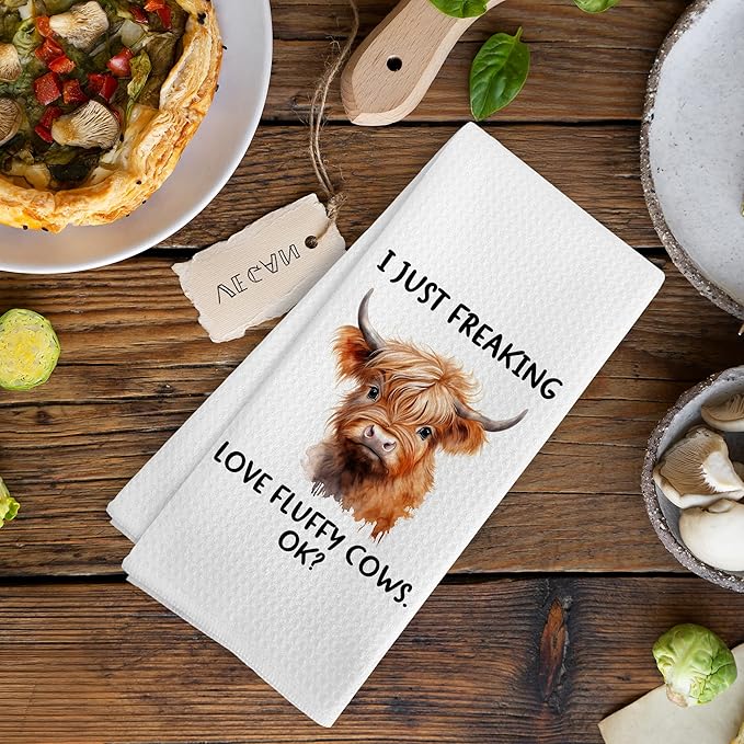 Funny Western Cow Bath Kitchen Towels Gifts for Women, Cow Bathroom Farmhouse Decor, Rustic I Just Freaking Love Fluffy Cows Decor Dish Hand Tea Towels for Bathroom Kitchen, 16x24Inch