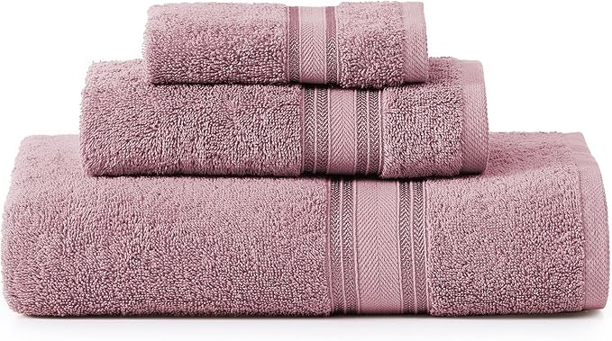 LANE LINEN Luxury Bath Towels Set - 3 Piece Set, 100% Cotton Bathroom Towels, Zero Twist, Quick Shower Towels, Absorbent Bath Towel, Soft, 1 Bath Towel, 1 Hand Towel, 1 Wash Cloths - Wishful Mauve