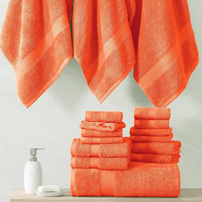LANE LINEN 100% Ringspun Cotton Luxury Bath Towel Set, 18 PCs - 4 Bath Towels, 8 Washcloths, 6 Hand Towels - Sustainably Produced & Eco Friendly, Quick Drying & Ultra Absorbent - Living Coral