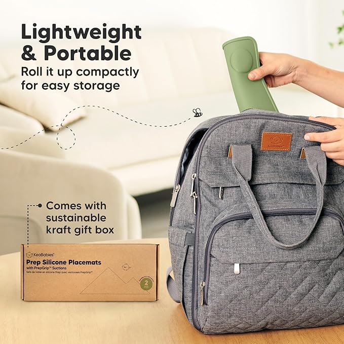 KeaBabies 2-Pack Silicone Placemats for Toddlers - 12x9 Non Slip Suction Baby Silicone Placemat for Kids Eating, Easy to Clean, Busy Travel Baby Mat for Dining Table, Food Grade/BPA-Free (Desert)