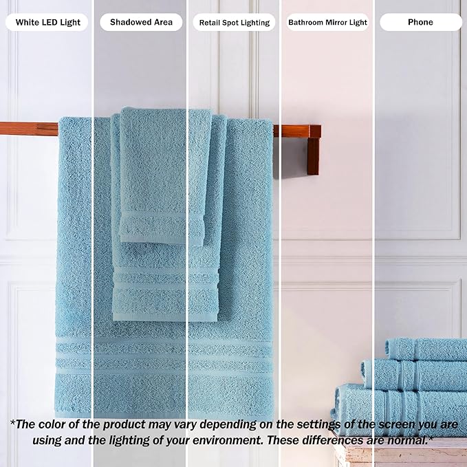 Hawmam Linen Luxury Cotton Washcloths 13x13 Inch - Large Hotel Spa Bathroom Face Towel | 12 Pack | Light Blue