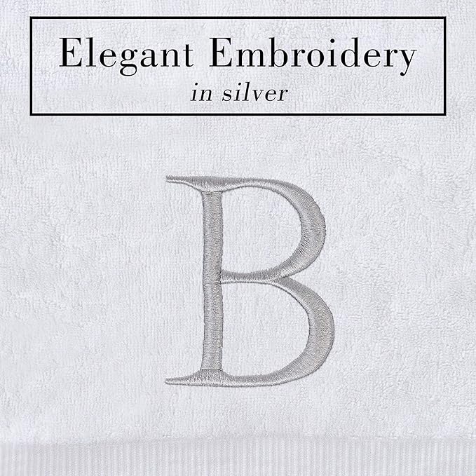 Monogrammed Hand Towels for Bathroom - Luxury Hotel Quality Personalized Initial Decorative Embroidered Bath Towel for Powder Room, Spa - GOTS Organic Certified - Set of 2 Letter B