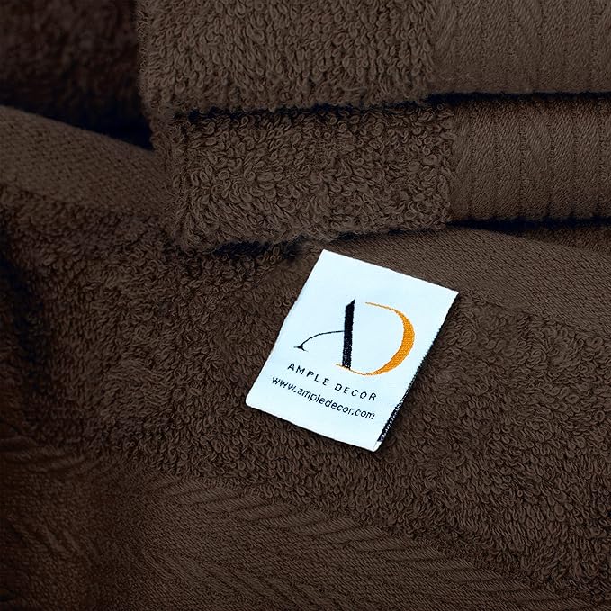 Ample Decor Bathroom Hand Towel 18 X 28 Inch 600 GSM 100% Cotton, Soft Absorbent - 6 Pcs Brown