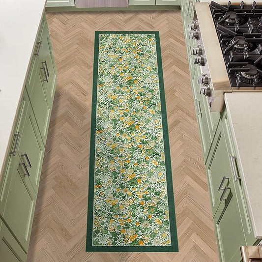 Laura Ashley Green Lovestone Floral Machine Washable & Slip Resistant 26" x 72" Runner Rug