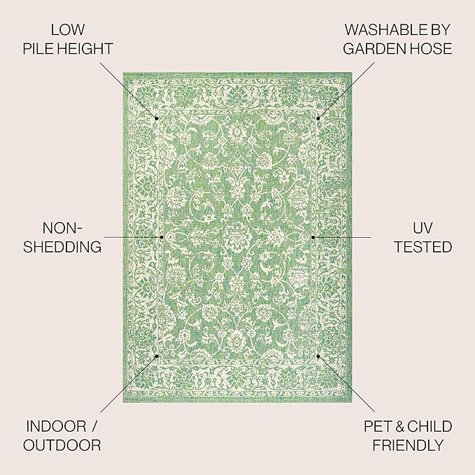 JONATHAN Y Weave Floral Indoor Outdoor Area Rug 8X10 Cream/Green, Tela Bohemian Textured for Backyard, Patio, Porch, Easy-Cleaning, High Traffic, Pet-Friendly, Non-Shedding (SMB100F-8)