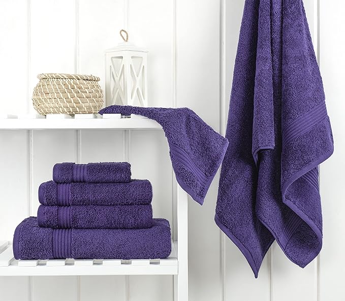 Cotton Paradise 6 Piece Towel Set, 100% Cotton Soft Absorbent Turkish Towels for Bathroom, 2 Bath Towels 2 Hand Towels 2 Washcloths, Purple Towel Set