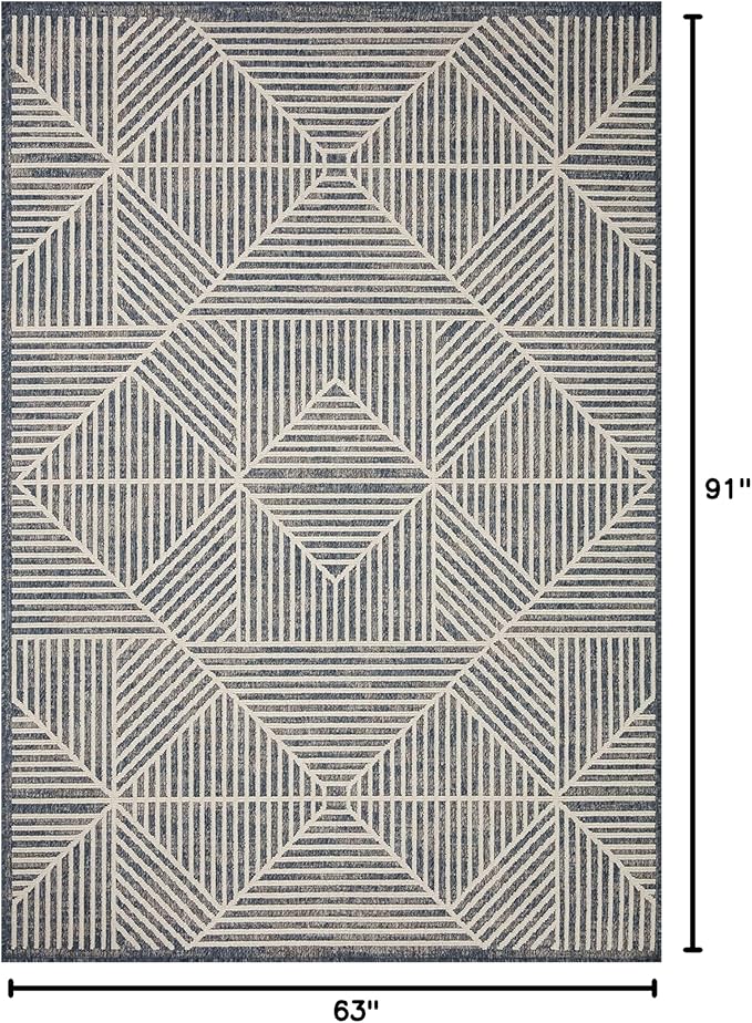 Loloi Rainier Collection RAI-03 Denim/Ivory 5'-3" x 7'-7" Area Rug