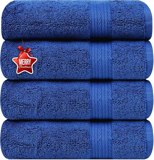 Ample Decor Hand Towel 18 X 28 Inch Set of 4 600 GSM 100% Cotton, Oeko Tex Certified Soft Absorbent Thick Durable Premium Quality, for Hotel, Bathroom, Spa, Gym - Machine Washable -Navy Blue