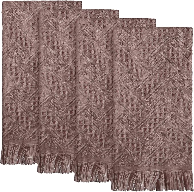 4 Pack Boho Bathroom Hand Towel 14 x 30 Inch 100% Turkish Cotton Decorative Boho Kitchen Hand Towel Farmhouse Bathroom Decor Set Absorbent Soft Guest Tea Gift(Brown)