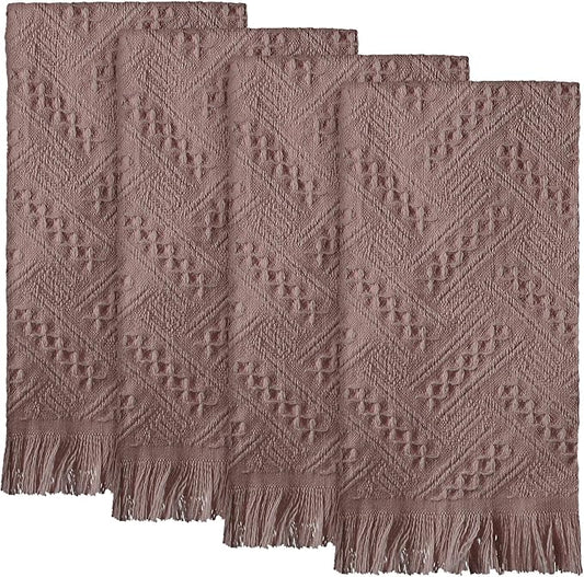 4 Pack Boho Bathroom Hand Towel 14 x 30 Inch 100% Turkish Cotton Decorative Boho Kitchen Hand Towel Farmhouse Bathroom Decor Set Absorbent Soft Guest Tea Gift(Brown)