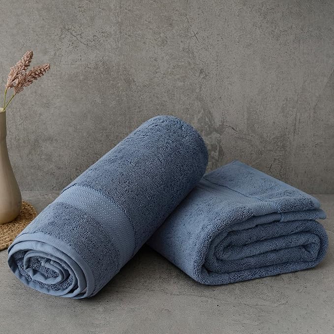 Fabdreams 100% Organic Cotton Bath Sheet Set of 2 700 GSM Oversized Towels Ultra Soft Plush Absorbent Durable Skin-Friendly Spa Hotel Premium Comfort Large 36 x 70 in Dark Blue