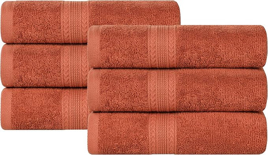 Superior Eco-Friendly Cotton 6-Piece Hand Towel Set, Small Towels for Spa, Resort, Hotel, Guest Bath, Kitchen, Quick Dry, Soft, Bathroom Accessories, Home and Apartment Essentials, Copper