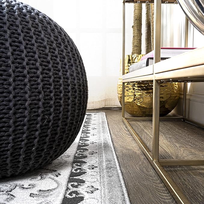 JONATHAN Y Acanthus French Border Gray/Cream Indoor Area Rug, 4x6, Vintage, Bohemian, Easy-Cleaning for Living Room, Bedroom, Kitchen, Pet Friendly, Non-Shedding (MDP504D-4)