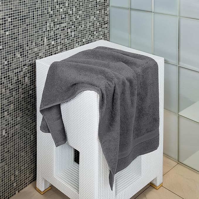 Medium Size Bath Towels Set of 6 – 100% Cotton Terry – 24" x 48" – Quick Dry, Soft & Highly Absorbent – Grey Towels for Bathroom, Gym, Spa, Pool & Daily Use
