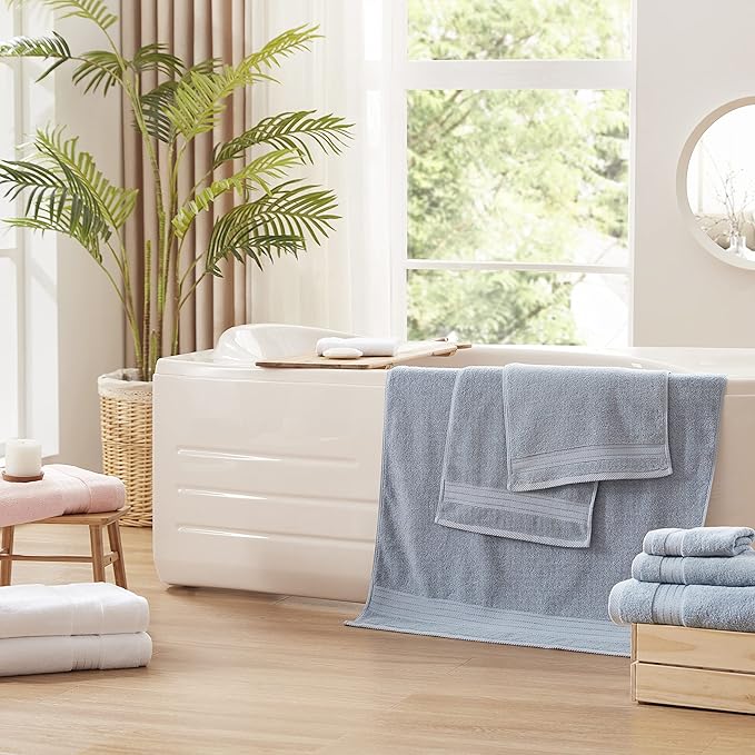 COZYART Light Blue Towel Sets for Bathroom 6Pcs, Turkish Cotton Bath Towel Set Soft Highly Absorbent and Durable 650 GSM Luxury Bathroom Sets with 2 Bath Towels, 2 Hand Towels, 2 Washclothes