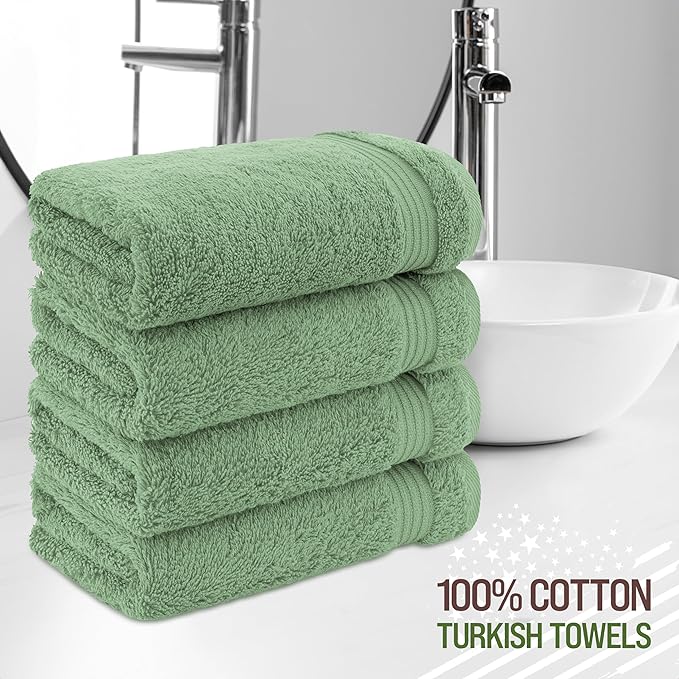 American Veteran Towel, Hand Towels for Bathroom Set of 4, 100% Cotton Turkish Hand Towel Sets, Soft Hand Face Towels, Sage Green Hand Towels