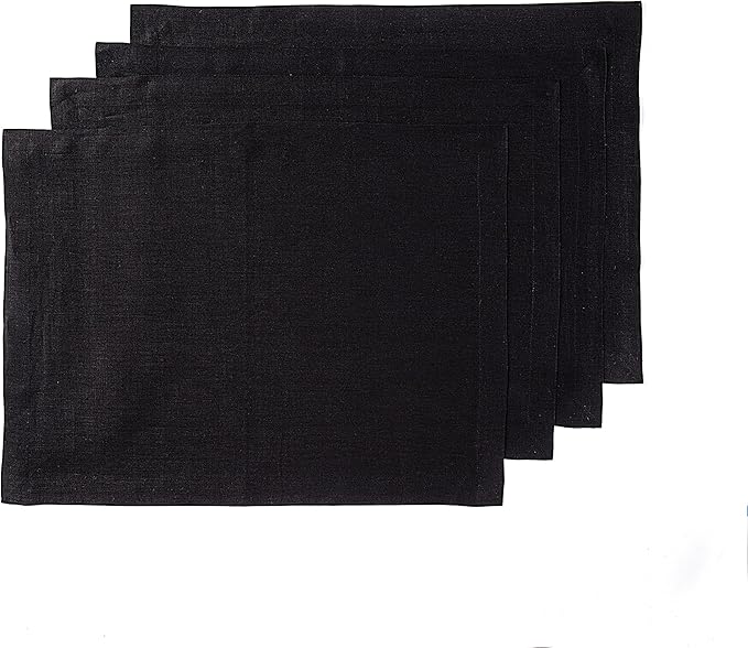 Solino Home Linen Black Placemats Set of 4 - 100% Pure Linen Placemats 14 x 19 Inch for Winter, Holiday, New Year - Fete