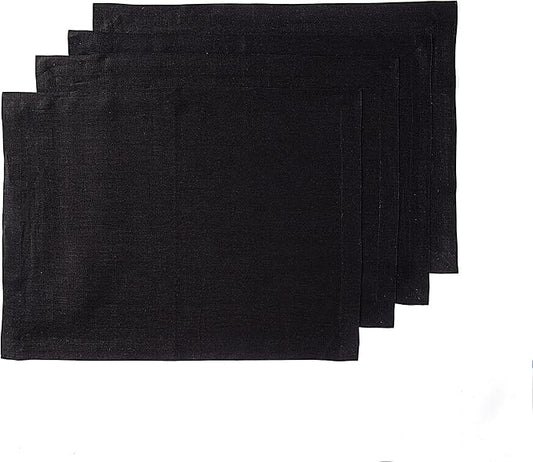 Solino Home Linen Black Placemats Set of 4 - 100% Pure Linen Placemats 14 x 19 Inch for Winter, Holiday, New Year - Fete