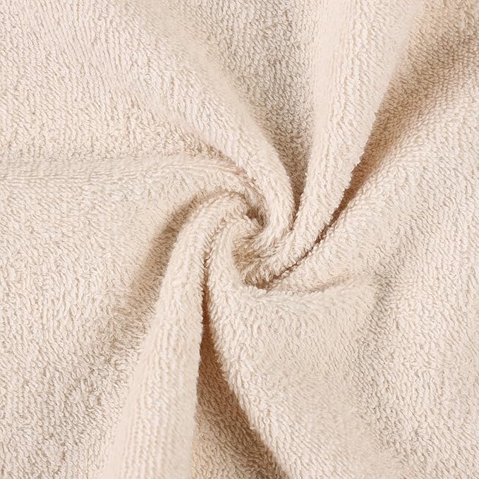 Superior Eco-Friendly Cotton 12-Piece Face Towel/Washcloth Set, Small, Fast Drying Towels for Face, Spa, Resort, Hotel, Hand, Shower, Guest Bathroom, Home, Airbnb, Apartment Essentials, Ivory