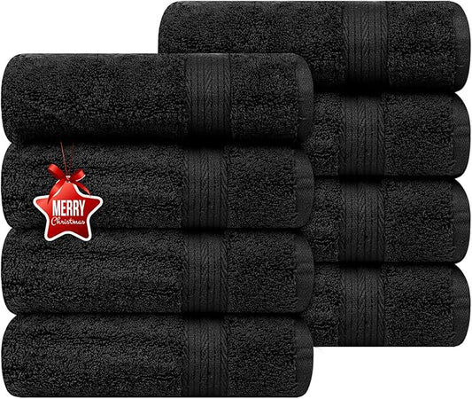 Ample Decor Hand Towel 18 X 28 Inch Pack of 8 600 GSM 100% Cotton,Oeko Tex Certified Soft Absorbent Thick Durable Premium Quality, for Hotel, Bathroom,Spa, Daily Use,Gym -Machine Washable-Black