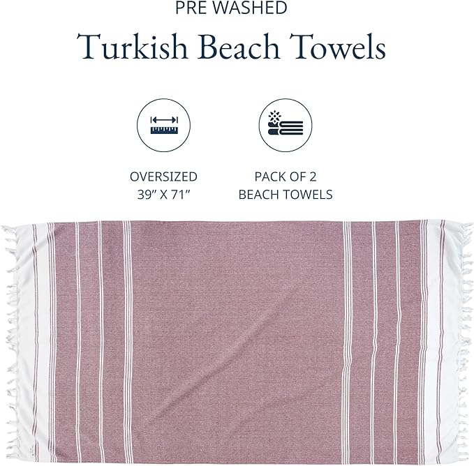 LANE LINEN Beach Towels for Women, 2 Pack Large Beach Towels Oversized, Pre-Washed, No-Shrink Sand Free, Quick Dry, Lightweight Travel Towel, Soft Beach Bath Towel, 39"x71" - Fired Brick