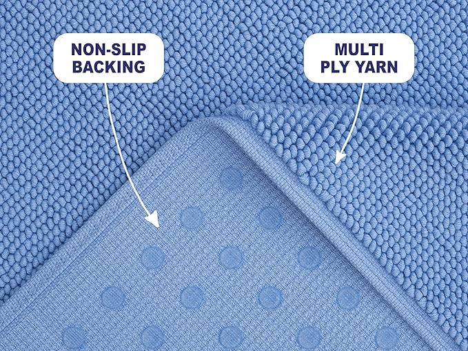 American Soft Linen Bath Rug, 20 in 34 in 100% Cotton Bath Mats Rugs for Bathroom, Slip Reducer Washable Shaggy Form Area Rugs, Sky Blue Bath Rug