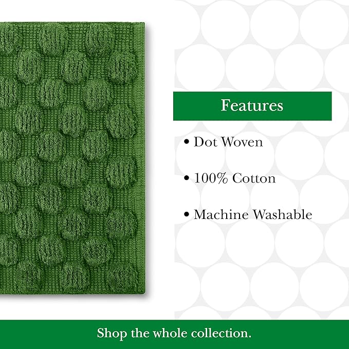 Kate Spade New York Dotted Woven Bath Rug, 17 in x 24 in, Absorbent Bath Mat, Slip Resistant, Made from 100% Cotton, Machine Washable, Green