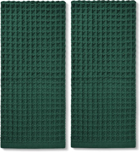 Jacquotha Waffle Hand Towels Set of 2 (Hunter-Green) – Cotton, Quick Dry, Lint Free, 13” x 29”, Christmas Bathroom Decor & Kitchen Towels