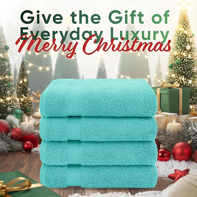 American Veteran Towel, 100% Cotton Turkish Bath Towels for Bathroom 4 Pack, 27x54 Extra Large Premium Soft Drying Bathroom Towels, Turquoise Blue