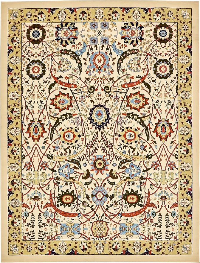 Unique Loom Espahan Collection Area Rug - Cape Cod (9' 10" x 13' 1" Rectangle, Cream/ Black)