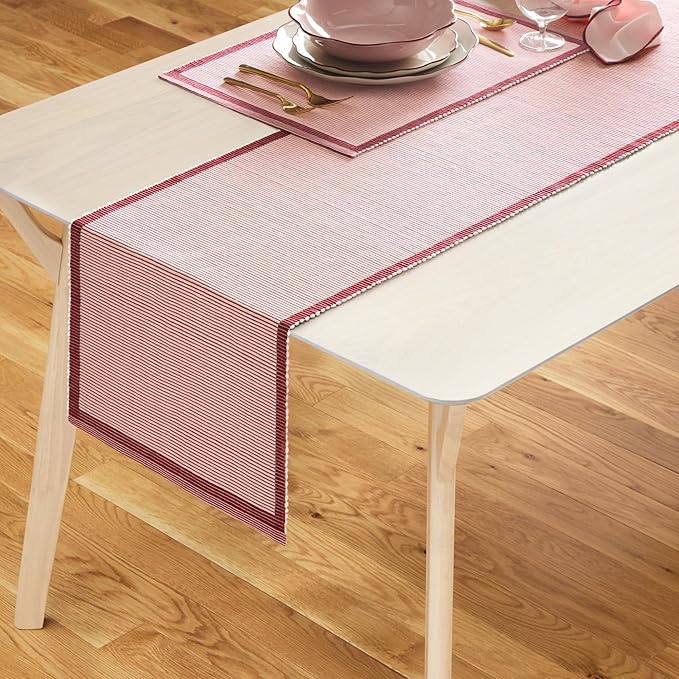 Kate Spade New York Garden Party Reversible 100% Cotton Table Runners Single Set, Woven Ribbed Design, Pink/Rose Pink, 14"x72"