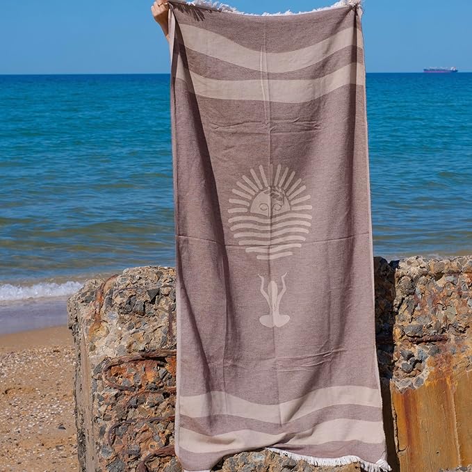 Turkish Beach Towel - 100% Organic Cotton - Soft, Quick-Dry, Sand Proof, Prewashed - Lightweight & Oversized for Beach, Pool, Yoga, Bath, Travel, Gym, Throw - Sienna (Brown)