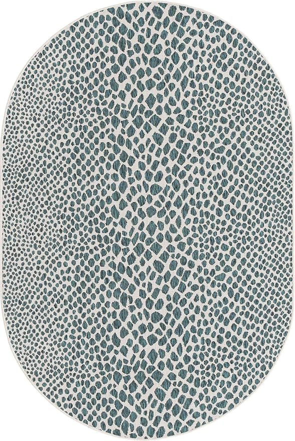 Unique Loom Jill Zarin Outdoor Collection Area Rug - Cape Town (5' 3" x 8' Oval, Teal/ Ivory)