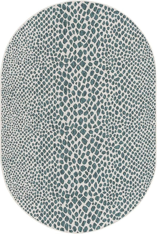 Unique Loom Jill Zarin Outdoor Collection Area Rug - Cape Town (5' 3" x 8' Oval, Teal/ Ivory)