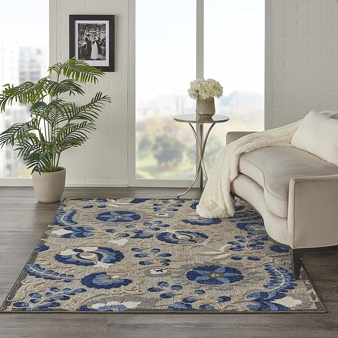 Nourison Home Aloha Natural Blue 6' x 9' Area Rug - Easy Clean, Non Shedding, Bed Room, Living Room, Dining Room, Kitchen (6' x 9')