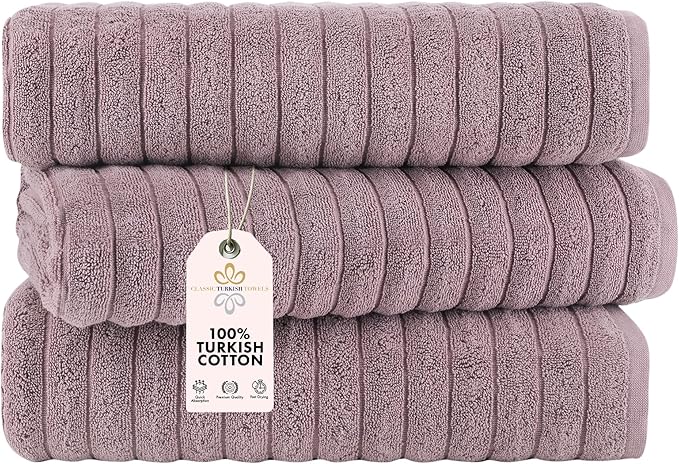 Classic Turkish Towels CTT - Luxury 3 Piece Jumbo Bath Sheets, 100% Turkish Cotton, Absorbent & Ultra Comfy Bath Towel Sheets for Hotels & Spa | 40"x65" (Mauve)