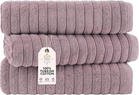 Classic Turkish Towels CTT - Luxury 3 Piece Jumbo Bath Sheets, 100% Turkish Cotton, Absorbent & Ultra Comfy Bath Towel Sheets for Hotels & Spa | 40"x65" (Mauve)