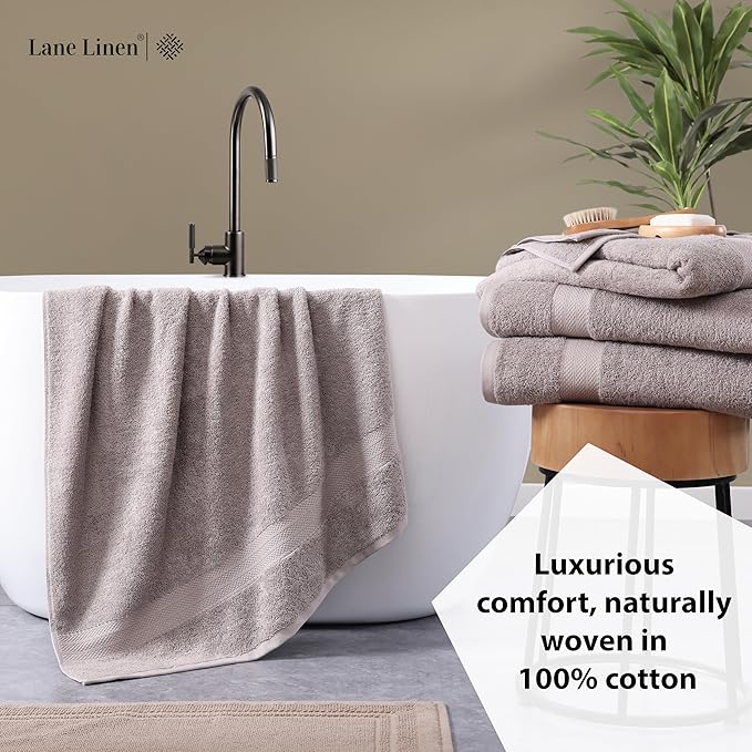 LANE LINEN Bath Towel Set of 4 PC (28"x54") - 100% RingSpun Cotton Bathroom Towel Set - Reinforced Edges, Quick Dry, Very Soft & Absorbent Large Bath Towel - Mininmal Linting after 3 Washes - Platinum