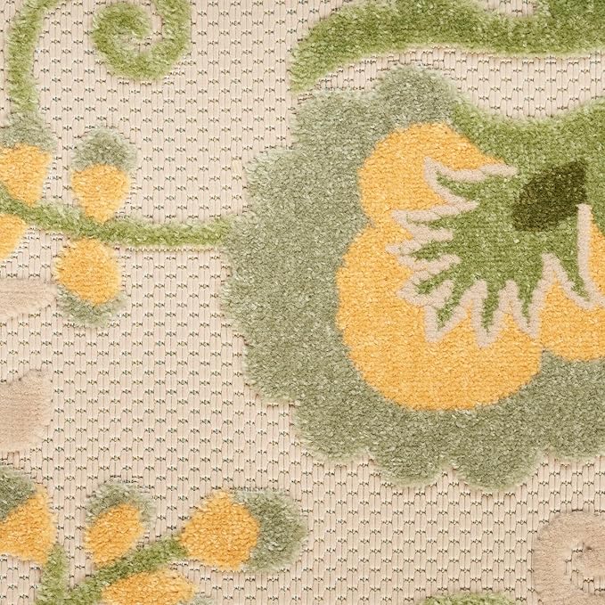 Nourison Home Aloha Ivory Green 10' x 14' Area Rug - Easy Clean, Non Shedding, Bed Room, Living Room, Dining Room, Kitchen (10' x 14')