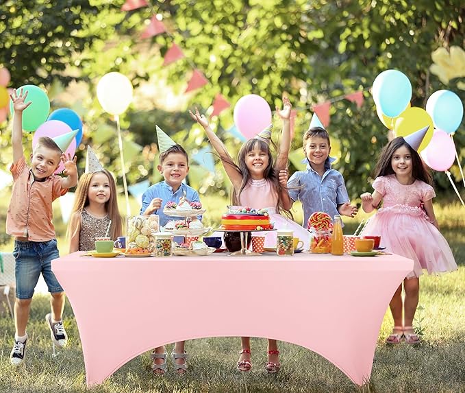 Utopia Kitchen 6FT Spandex Tablecloth [1 Pack, Pink] 200 GSM Stretch, Fitted, Washable and Wrinkle Resistant Table Cloth Rectangle Cover for Trade Shows, Wedding, Parties [72Lx30Wx30H Inch]
