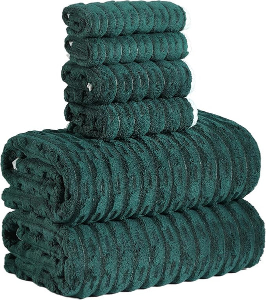 40x80 Inches Oversized Bath Sheets Extra Large Bath Towels Set of 6 for Adults Super Soft Quick Dry Lightweight Lint Free Absorbent Stripe Microfiber Shower Towels (Dark Green, 6 Piece)