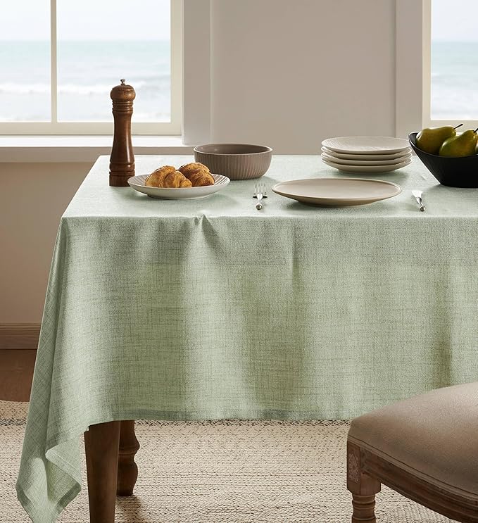 Linen Tablecloth for Rectangle Table 52x70 Inch Green, Farmhouse Style Sage Green Tablecloth, Water Resistant Burlap Tablecloths for Dining Table Farmhouse Kitchen