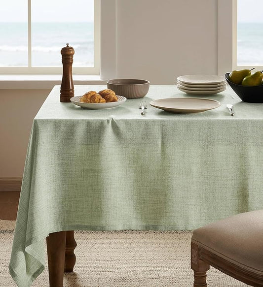 Linen Tablecloth for Rectangle Table 60x84 Inch Green, Farmhouse Style Sage Green Tablecloth, Water Resistant Burlap Tablecloths for Dining Table Farmhouse Kitchen